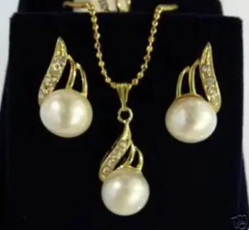 Fermecător alb perla pandantiv inel cercei set placat cu aur de 18K ceasul en-gros de piatra de Cuart cristal CZ Bijuterii set