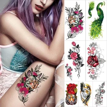 Rezistent la apa Temporar Maneca tatooo Autocolante de Culoare Pictate de Pisică Floare Drăguț tatuaj Braț Body Art False Valori tatoo Om Femeile
