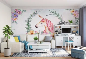 WDBH personalizate murale 3d tapet Mână trage frunzele unicorn decor pictura picturi murale 3d tapet pentru pereti living 3 d