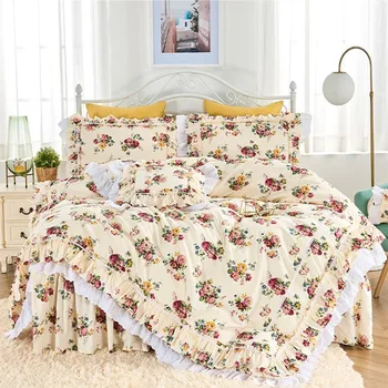 Printesa coreean volane, broderii florale pastorale fusta set de lenjerie de pat покрывало для кровати bumbac ropa de cama carpetă acopere stabilit