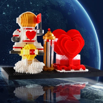 Creative Desene animate Dragoste Rachete Astronaut Micro Blocuri Cosmonaut Model Mini Diamond Cărămizi Jucarii pentru Copii, Cadouri de Craciun 1888PCS