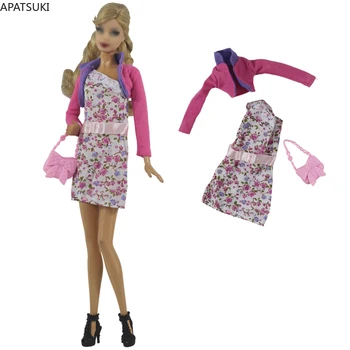 1set Roz Blana Scurta Fusta Florale Poseta Pentru Papusa Barbie Haine de Moda Stabilit Tinutele 1/6 Păpuși Accesorii Copii Jucarii