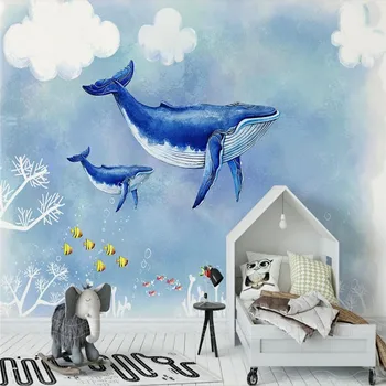Mână-pictat desene animate submarin sky whale fundal de perete decorative tablou de producție profesionale tapet mural foto personalizate