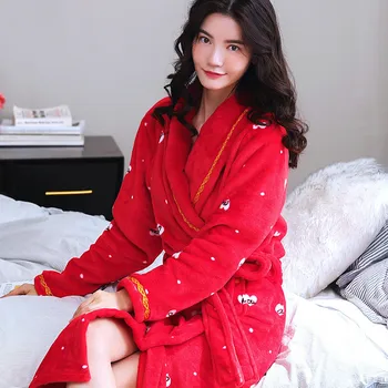 H5932 Femeile Gros Haine Dragoste Dulce Imprimate Flanel Toamna Iarna Îmbrăcăminte De Noapte Corali Halat Femei Cu Maneca Lunga Cald Sleepwear