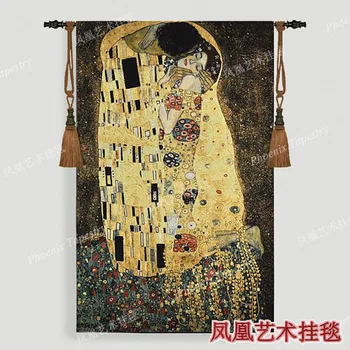 Gustav Klimt - sarutul cadou de Nunta Simbol al iubirii agățat de Perete tapiserie 140*88cm Rochie de femei Acasă jacauard material textil H119