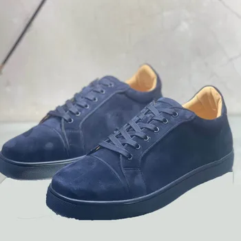 Moda Low Cut Mens De Lux De Înaltă Calitate De Formatori De Conducere Ghimpat Albastru Piele De Căprioară Piele Naturala Nr Nituri Apartamente Adidași Pantofi