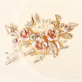 Pieptene De Par Floare De Mireasa Frizură Nunta Accesorii De Par De Metal De Aur Perla Agrafe De Par Frumoase Florale De Păr Bijuterii Pentru Femei