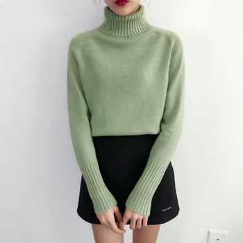 Femei Tricotate Pulover 2021 Toamnă Iarnă Stil Coreean Guler Maneca Lunga Pulover De Sex Feminin Jumper Casual Verde Gros Tricotaje