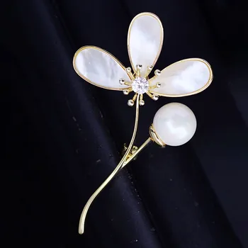 OKILY Delicat Buchet Frumos Broșe Natura Shell Flori Broochpin cu Perle pentru Femei Elegante, Bijuterii de Pini Accesorii