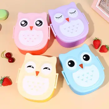 Copii Drăguț Bufnita Lingura Dublu Nivel De Prânz Cutie Bento Lunchbox Tacamuri Set Container Pentru Alimente