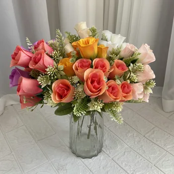 7 Capete de Mătase Artificială Boboc de Trandafir Simulare Fals Flori pentru Nunta Acasă masa Decor de Masă Aranja