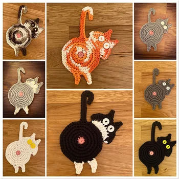 BalleenShiny Acasă Masă Pisica Drăguț Coaster Creator Cat Fundul Coaster Desktop Acasă Tricotate De Izolare Impermeabil Coaster