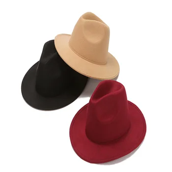De Lână Femei Pălărie Clasic De Culoare Solidă Simțit Pălării Pălării De Sex Feminin Margine Largă Flat Top De Jazz Capac Găleată Pălărie De Iarnă Primăvară Vară