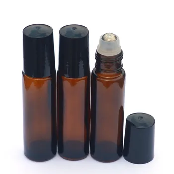 3pcs Gol 10ml Roll-On Flacon din Sticlă brună parfum Parfum Ulei Esențial Borcan Cu Capac de Plastic Negru
