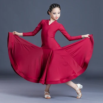 Roșu Dans Fete Rochie de Bal Tango Vals Dans Haine Concurenței Costum cu Maneci Lungi Rochii de Performanță Purta VDB4816