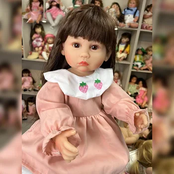 55CM Silicon Corpul Frământa Jucării Renăscut Roz Tifon Fusta Baby Dolls Inserați codul Peruca Nou-născutului Baby Doll Copii pentru Cadoul Jucarie