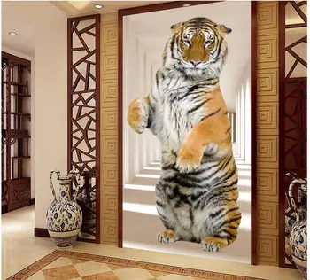 3d wallpaper personalizate 3D spațiu tridimensional drăguț tigru intrarea fundal viu tapet 3d Home Decor