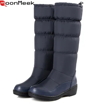 MoonMeek plus dimensiune 35-44 femei cizme de iarna impermeabile Ține de cald doamnelor cizme de zapada negru albastru alb la jumătatea vițel cizme