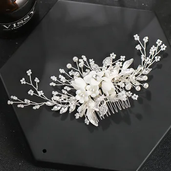 Perla Piepteni Clipuri De Nunta Diademe Pentru Femei, Alb Cu Flori Ac De Păr Stras Frumoasa Caciulita Prințesa Mireasă Păr Bijuterii