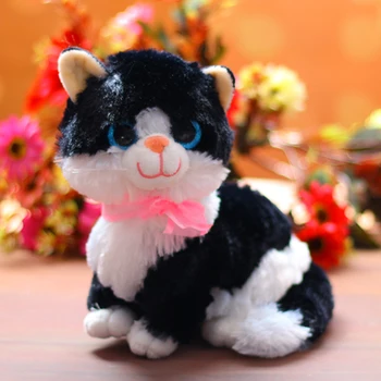 despre 25cm negru desen animat pisică jucărie de pluș ghemuit kitty papusa moale cadou de ziua w0329