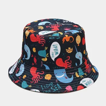 Patru Sezon de Bumbac mare animal print două părți purta Pălărie Găleată Pălărie Pescar călătorie în aer liber pălărie de Soare Capac Pălării pentru Bărbați și Women100