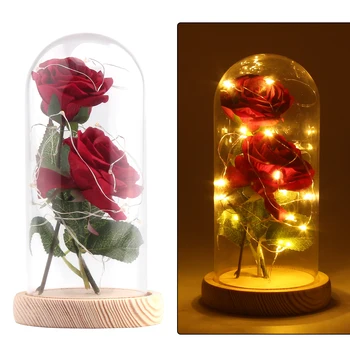 LED-uri de Frumusete de Trandafir și Bestia Alimentat de la Baterie Floare Roșie Șir Lampa de Birou Lumina Romantic Ziua Îndrăgostiților Cadou de Ziua Decor