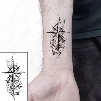 Cruce Autocolante Tatuaj Floare de Geometrie pentru Femei, Bărbați Tatuaje False Temporară Corp Machiaj rezistent la apa Artă