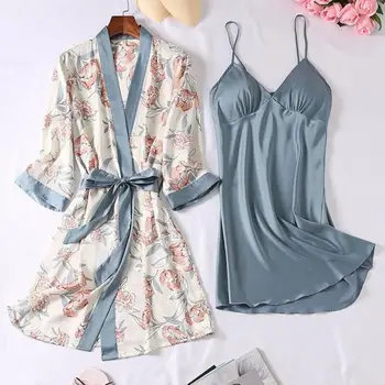 Kimono-Halat Rochie Sexy îmbrăcăminte de noapte de Somn Set pentru Femei Moale Cămașă de noapte Pijamale Casual Pijamale Lenjerie Intima