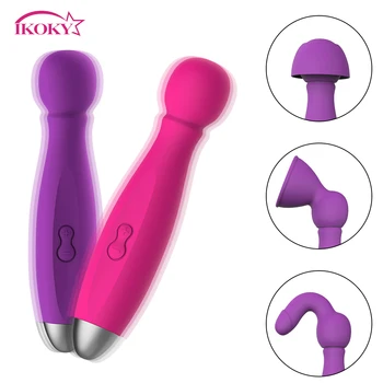 IKOKY 10 Viteza AV Stick Vibrator cu 3 Cap Clitorisul Stimulare Vaginala G-spot Masaj Bagheta Magica Jucarii Sexuale pentru Femei
