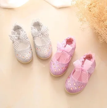 NOI de primăvară și de toamnă de moda roz bowknot pantofi de piele de fată argint pantofi low-toc printesa pantofi din piele pentru copii