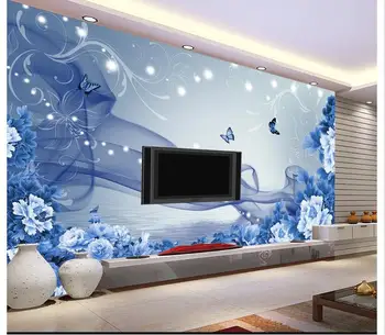 3d wallpaper 3d picturi murale 3d tapet tv picturi murale de Flori tapet Vis albastru bujor 3 d TV setarea de perete camera de zi tapet