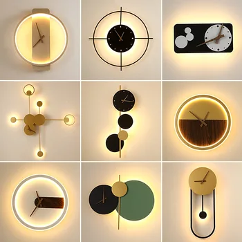 Nordic Ceas Decorativ de Perete Lampă Acrilice Tăcut Ceas Lampa Living, Dormitor, Sala de Mese Rezidențiale LED-uri de Interior de Lux Tranșee