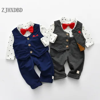2020 Nou-născuți Haine Băiat Toamna baietel de Îmbrăcăminte Set Cravata Salopetă Vesta Pantaloni 3PCS Set Haine pentru Sugari Băiat Domn Clothiing 1 Y