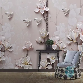 Relief Magnolia Yulan Foto de flori Murale, imagini de Fundal, Pereti Living Art Decor papel de parede Texturate 3D Tapet Pereti