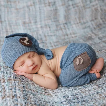 Nou-născut Fotografie Îmbrăcăminte Nod Top Hat+Pantaloni 2 buc/set Baby Boy Fata de Fotografie elemente de Recuzită, Accesorii de Studio Nou-născut de Fotografiere Haine