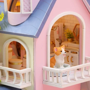 DIY casă de Păpuși în Miniatură, cu Mobilier din Lemn casă de Păpuși Kituri Castel Mare Model de LED-uri Creative Cameră Cadou pentru Copii Adulți
