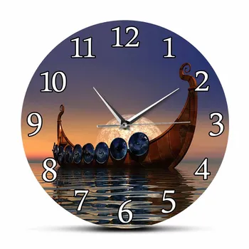 Viking Nave Lungi Barca Tăcut Perete Ceas Drakkar Drekar Langskip Scandinave Decor Acasă Reykjavik Nordic Navă Cu Pânze Ceas
