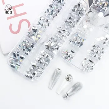 120pcs Unghii Cristal Acrilic Nail Art Stras Set Multi Forma de Cristal Non Remediere rapidă Diamant de Lux de Unghii Decor AB V-jos
