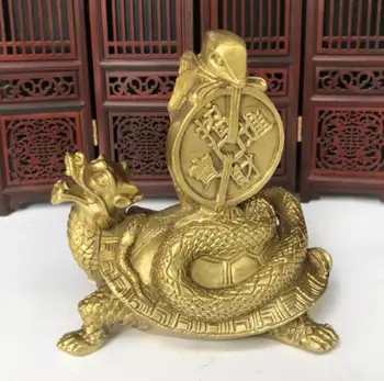 China alamă Dragon turtle șarpe avere meserii statuie