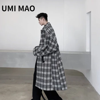 UMI MAO Yamamoto față-verso Purta Trei-dimensional Sac În Sac Messenger Houndstooth Carouri Îngroșat Haină de Lână Bărbați Femei