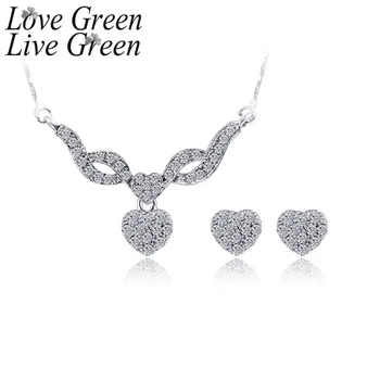 Plin De Dragoste Inima Cercei Seturi De Bijuterii Pentru Femei De Cristal De Lux Bijuterii Colier De Nunta Ziua Îndrăgostiților Stras Producatoare Jewelri