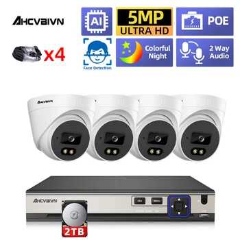 5MP IP aparat de Fotografiat CCTV, Sistem de Securitate Kit POE NVR 4 canale Kit de Interior Două căi Audio Home Security Camera de Supraveghere Video, Sistem