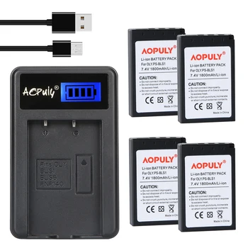 AOPULY 4buc PS-BLS1 Baterie + LCD Incarcator pentru Olympus Evolt E-410 E-420 E-450 E-600 E-620 & PEN E-P1 E-P2 E-P3 E-PL1 E-PL3 E-PM1