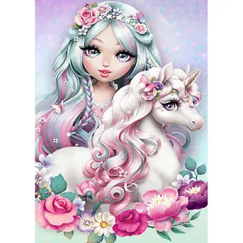 5D DIYDiamond Pictura Corn de Cai Fata Burghiu Plin de Desene animate Magic Unicorn Pietre Cusatura Cruce Mozaic Decor Acasă Copii Cadou