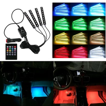 Led-uri Auto Picior de Lumină Ambientală Neon starea de Spirit de Iluminat de Fundal de Muzică App de Control RGB Auto de Interior Decorative Atmosfera Lămpi