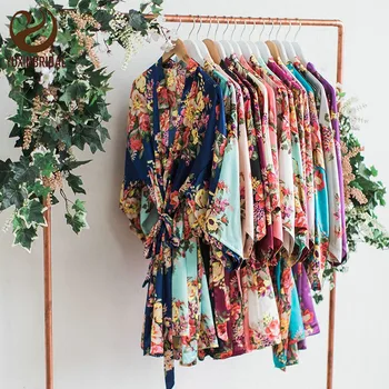 YUXINBRID Nou Mireasa Nunta de domnisoare de Onoare Florale Halat Satin Raionul Halat de baie cămașă de noapte pentru Femei, Kimono Sleepwear Flori Plus Dimensiune