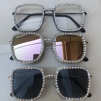 Mare de Metal Barbati ochelari de Soare Patrati Diamant Oglindă Trendy Supradimensionate pentru Femei Ochelari de Soare Crystal Clear Lens Eyewear Gafas de sol