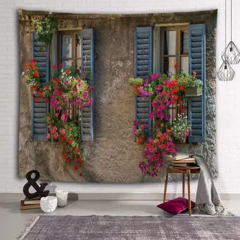 Caramida Windows Flori Vintage Maro Tapiserie De Perete Decor Acasă