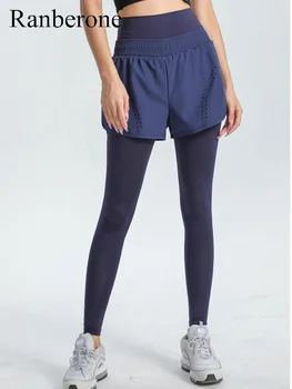 Ranberone Jambiere Talie Mare Sport Femei Pantaloni de Yoga fals două piese fără Sudură Jambiere Mare Elastice pentru Fitness de Funcționare Exercitiu