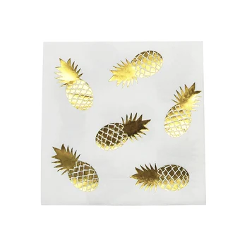 16pcs Pătrat la mulți ani Șervețel Fete Acasă Decoratiuni Partid Consumabile de unica folosinta Tacamuri de aur ananas tipărite cuptor cu Microunde